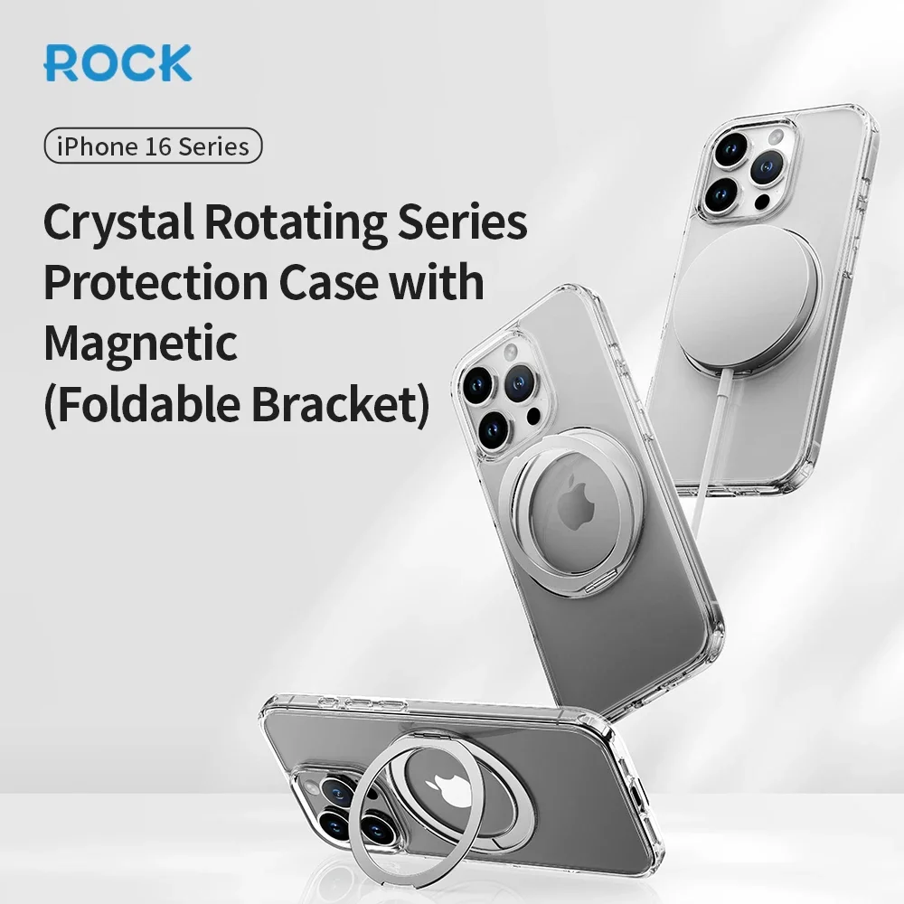 

ROCK Прозрачный чехол для телефона с магнитами 13N для iPhone 16 Pro Max с магнитной невидимой подставкой, противоударный чехол для iPhone 16