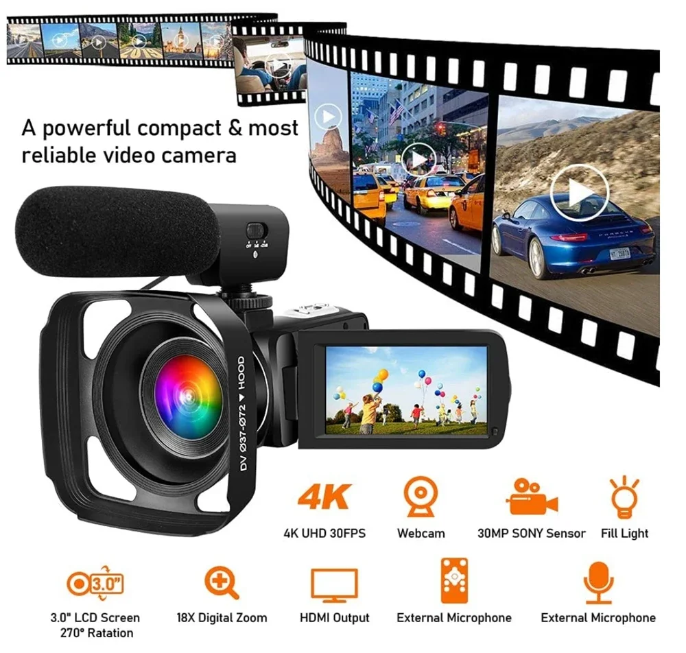 Digitale camera voor fotografie en 18X digitale zoom WIFI-webcam Compacte vlogcamera 3 '' 270 °   Flip-schermrecorder