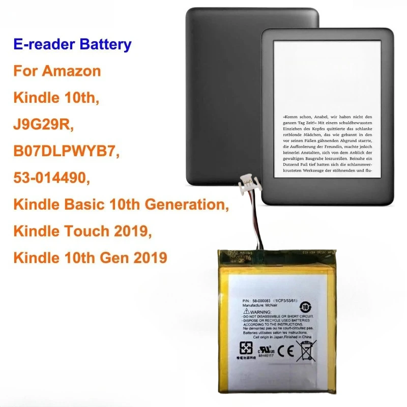 Nueva batería de lector electrónico 58-000226 3,7 V 890mAh para Amazon Kindle 10th J9G29R 53-014490 Kindle Touch 2019 Kindle 10th Gen 2019