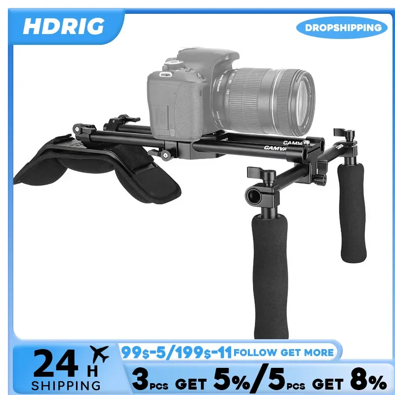 HDRIG Handheld Shoulder Mount Kit With Sliding Base Plate & Sponge-covered Handgrip Pair For DSLR Camera