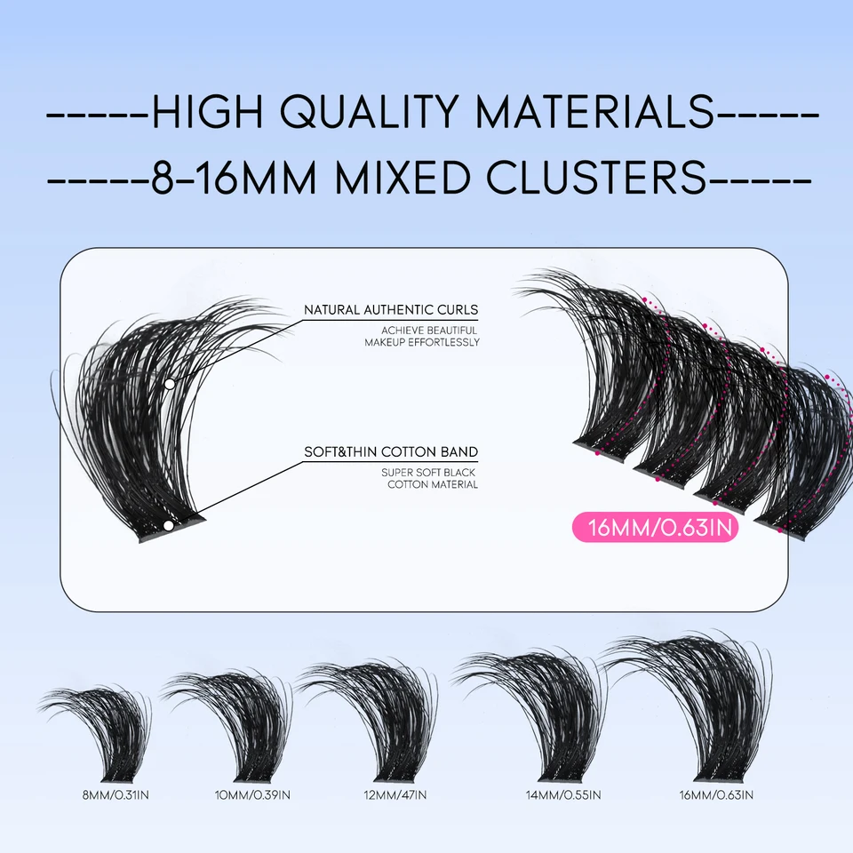 Kit de racimos de pestañas GROINNEYA con fijación fuerte resistente al agua, kit de extensiones de pestañas DIY con adhesivo y sellador y pinzas para pestañas 3