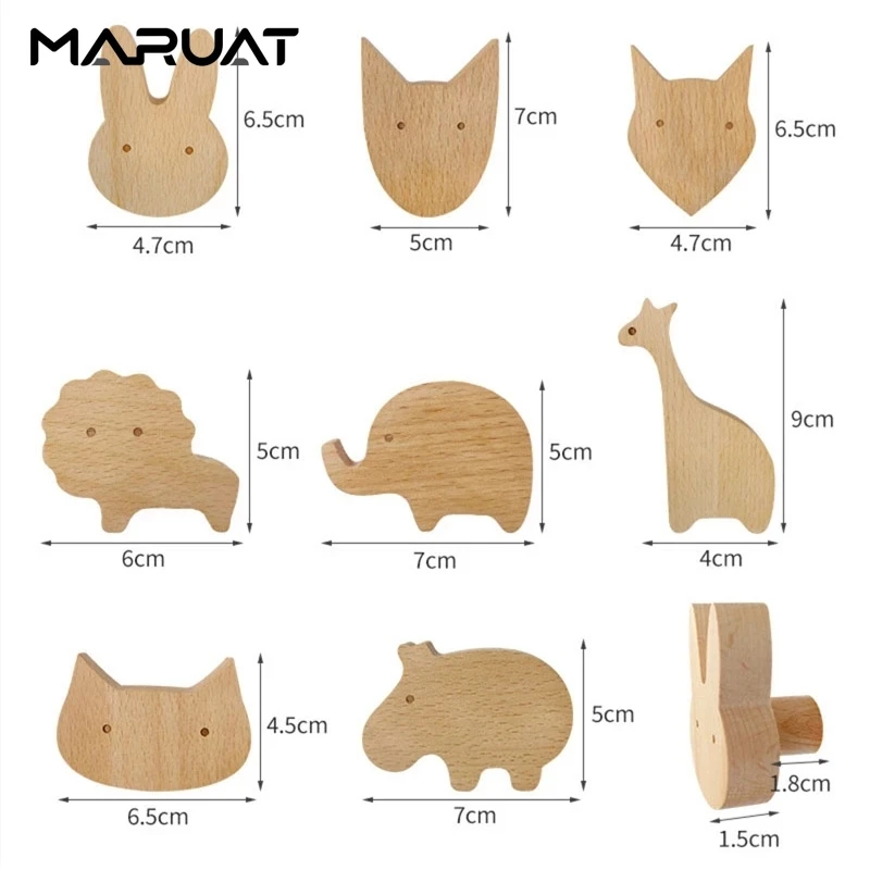 Wooden Hooks Animal Room Decor Children Room Wall Keychain Coat Hook Cabinet Handle Hanger Kitchen Accessories Furniture Handles
