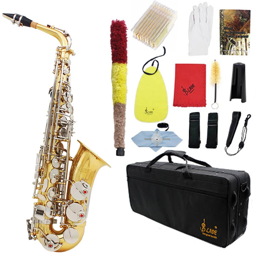 

SLADE Alto Saxophone Eb Brass Body Carved Keys White Shell Keys Saxophone with Reed Glove Back Rubbing Coth