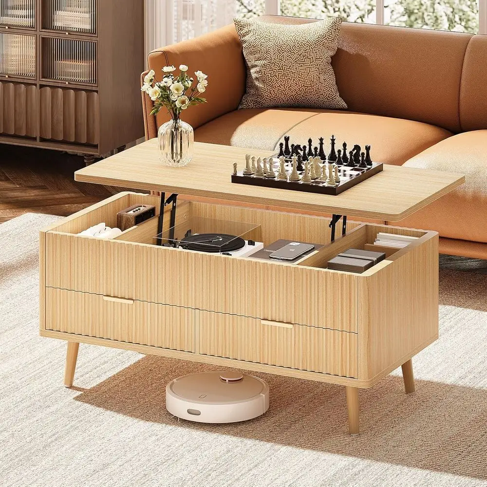 

Large Center Table with Drawers & Hidden Compartment for Living Room, Home Office, Contemporary Square Coffee Table with Storage