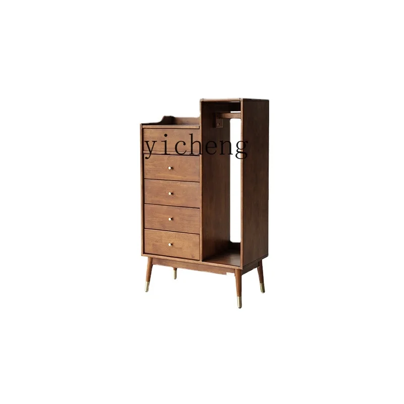 Tqh Solid Wood Chest of Drawers with Hanger Simple Modern Bedroom Multi-Functional Storage Cabinet Sub-Storage Cabinet