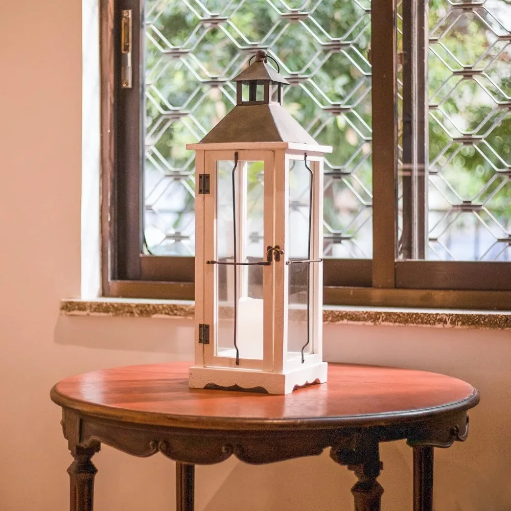 26 Set di lanterne LED bianche impermeabili stile fattoria con telecomando e timer, vetro temperato