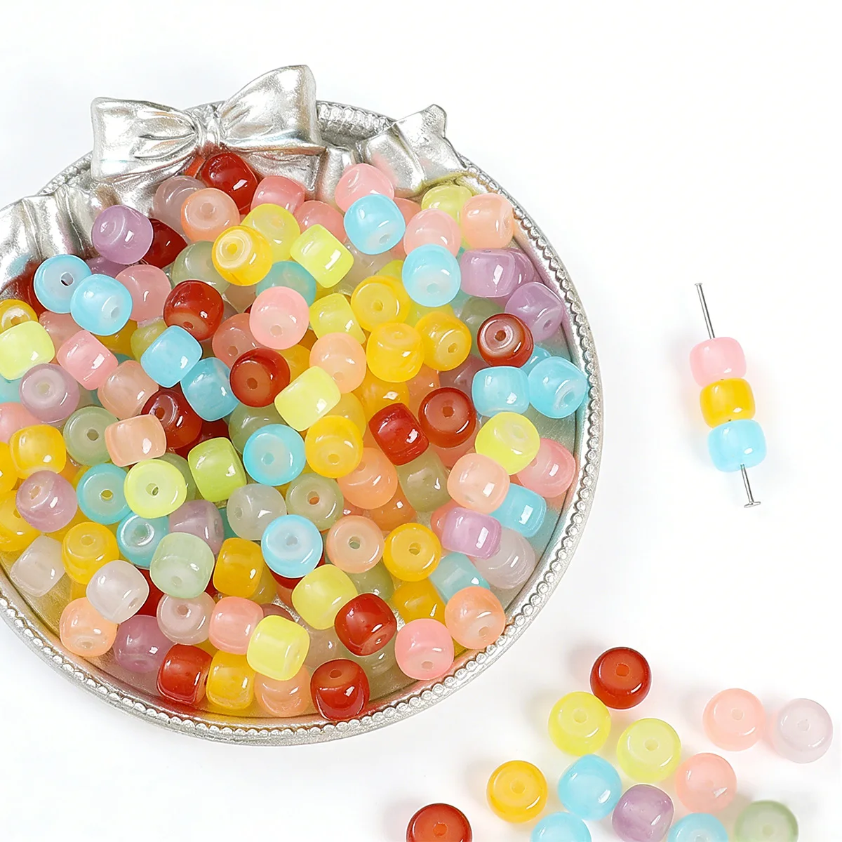 

8x6mm Ice Jade Glass Beads (1.5mm Hole) - 30pcs Elegant Round Beads for DIY Bracelet Necklace Jewelry Making