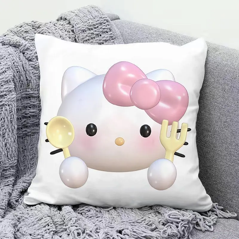 Nuovo cuscino Hello Kitty Fodera per cuscino simpatico cartone animato Cuscino decorativo a forma di cuore per ragazza per divano del soggiorno Federa per pisolino da ufficio