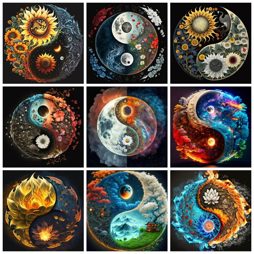 Momoart Diamant Malerei Set Tai Chi volle quadratische runde Mond Mosaik Sonnenblume Stickerei Yin Yang Landschaft Handwerk