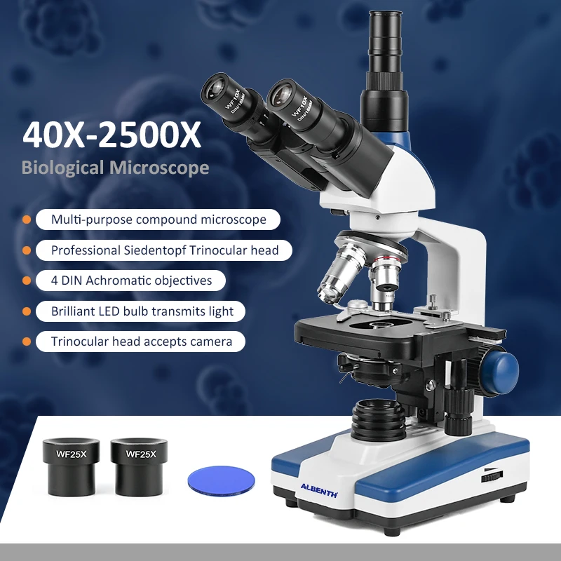Albenth 40X-2500X Trinocular Biological Microscope With LED Bottom Light for Education Laboratory microscopio