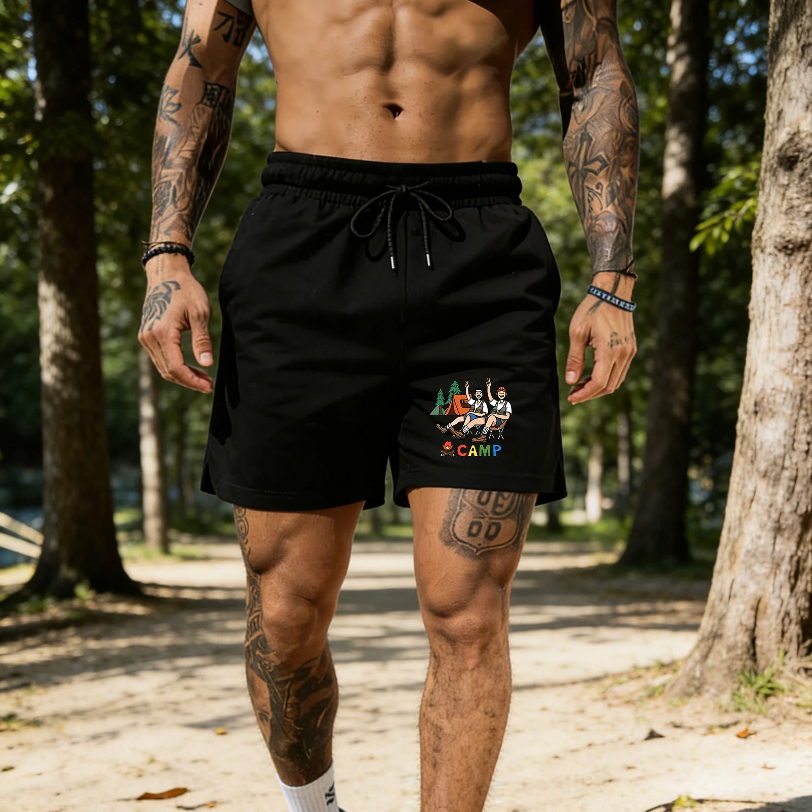 

Спортивные брюки с принтом для пар, летние шорты с карманами, повседневные свободные шорты, унисекс, широкие брюки для активного отдыха на природе