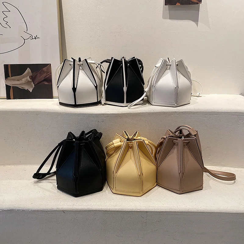 Brand Folding Bucket Bag for Women High Quality Shoulder Bag Fashion Purse and Handbag Designer Geometric Crossbody Bag  Satchel