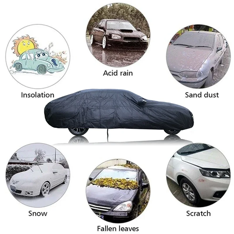 Universal Full Car Covers Outdoor Waterproof Sun UV Rain Snow Protection Black Car Case Cover S-XXL SUV/Sedan Car Zipper Design