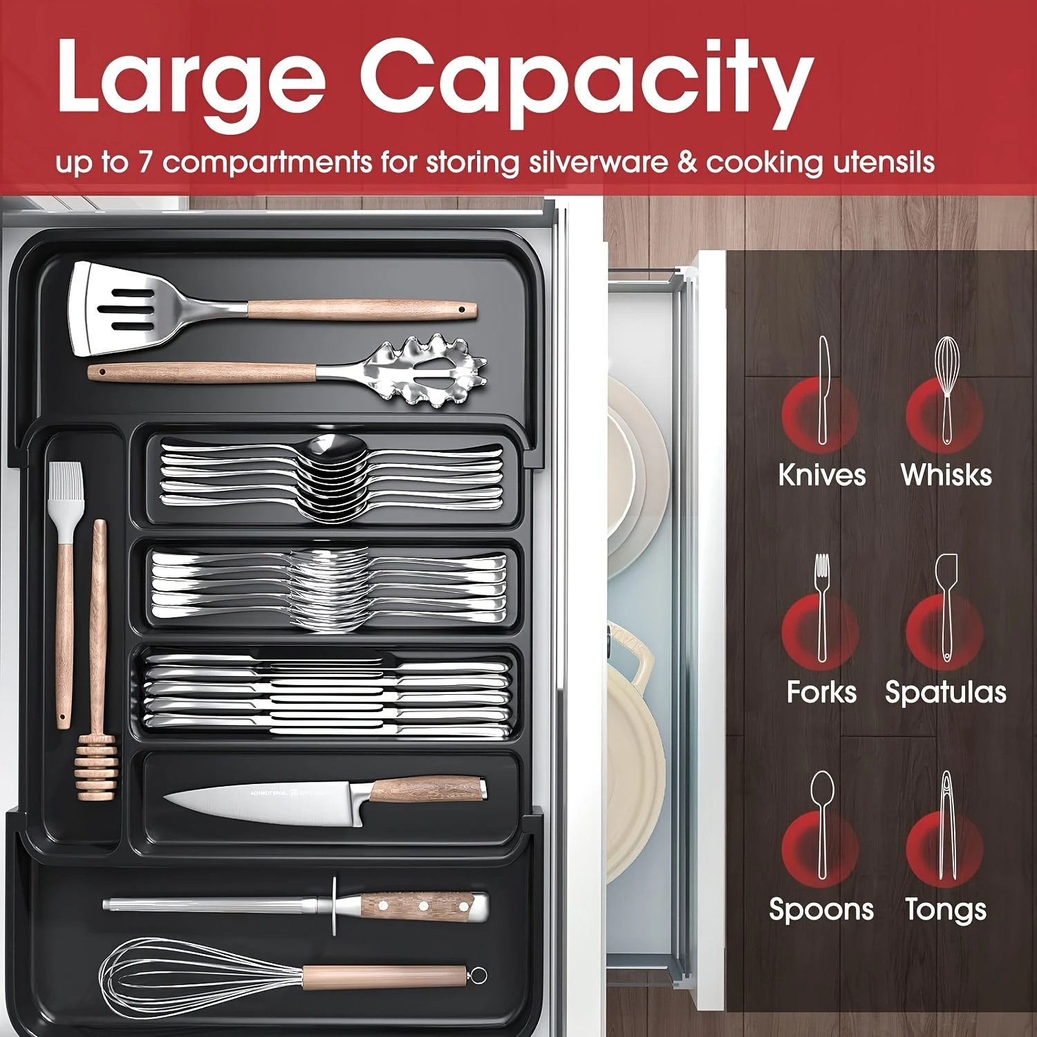 Expandable Silverware Organizer - Adjustable Kitchen Drawer Divider For Forks, Knives & Utensils, Lightweight Plastic  Solution