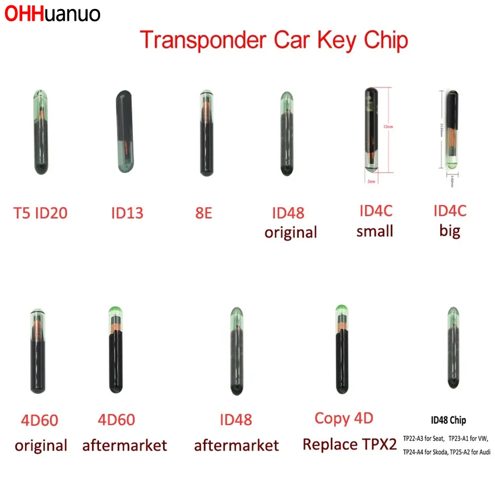 SALE! ID48 ID4C 4D60 T5-ID20 ID13 8E Original and Aftermarket Transponder Car Key Glass Chip