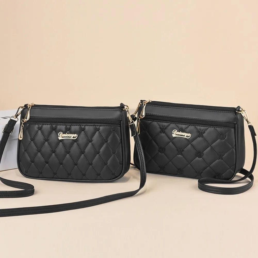 Fashion PU Leather Crossbody Bags Embroidery Thread Large Capacity Shoulder Bag Solid Color Women's Handbags Women