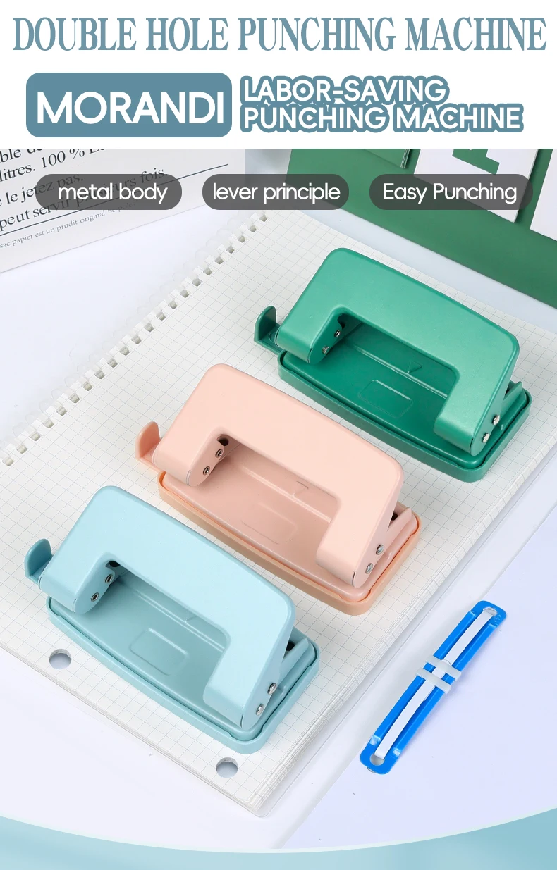 Dual Hole & Mini Single Hole Puncher Portable Hand Paper Punch for Notebook Document Binding Office School Stationery