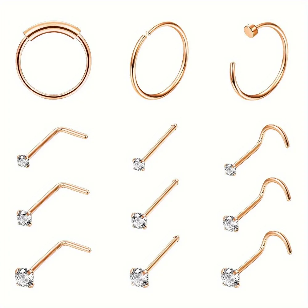 Florideco 1Pc 22G Surgical Steel Nose Rings Hoop Studs for Women Men Cartilage Earrings Nostril Body Piercing Jewelry CZ