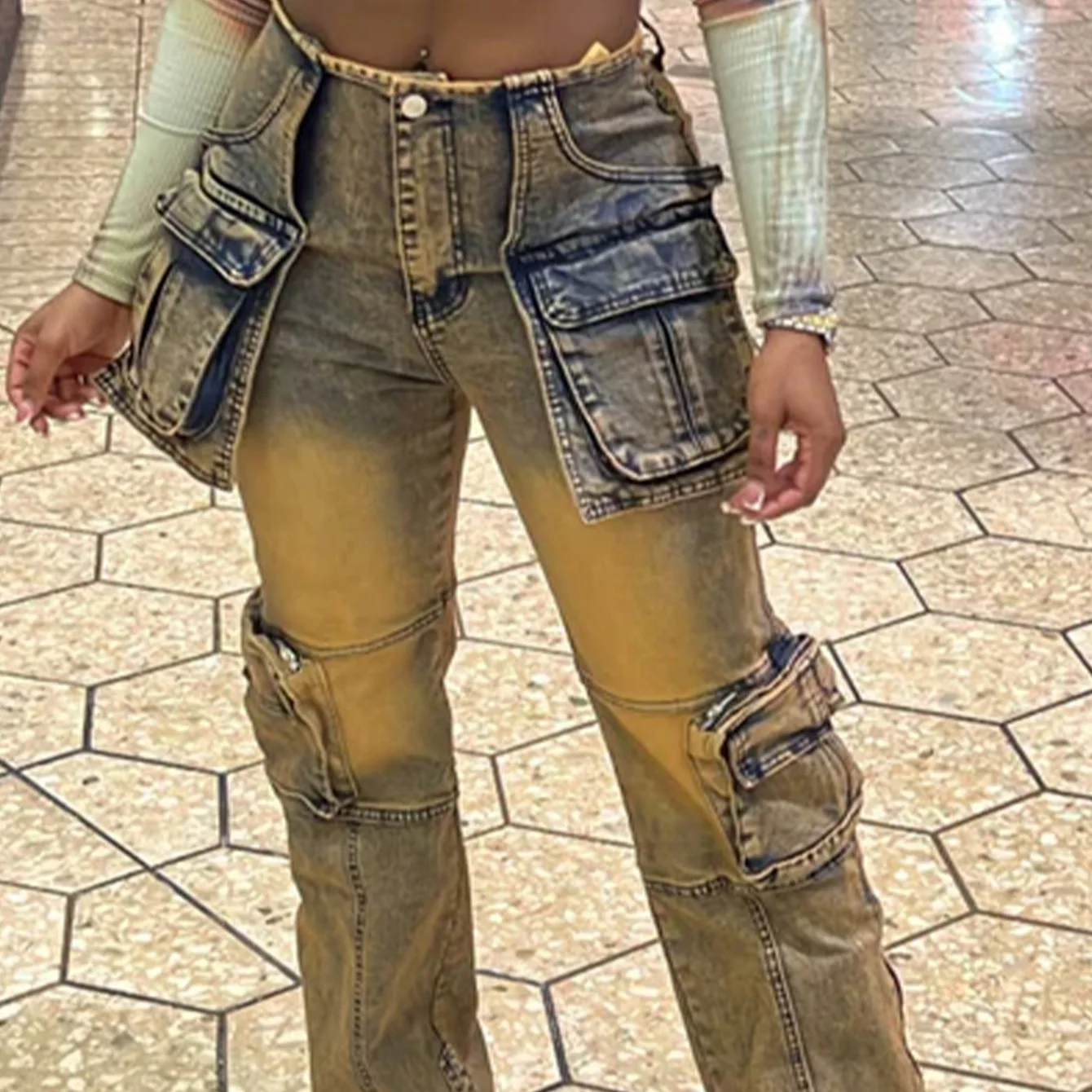 

Jean Jeans 2026 Spring Summer Street Style Patchwork Multi-Pocket Straight Denim Pant Pants For Women Trend Wear