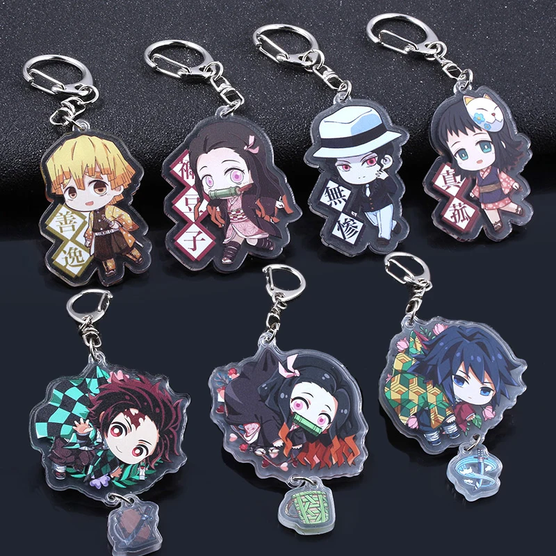 Demônio Slayer Anime Acrílico Keychain, Kimetsu Não Yaiba, Tanjirou, Nezuko, Zenitsu, Rengoku, Kyoujurou Figura Keyring, Jóias, 23pcs por lote