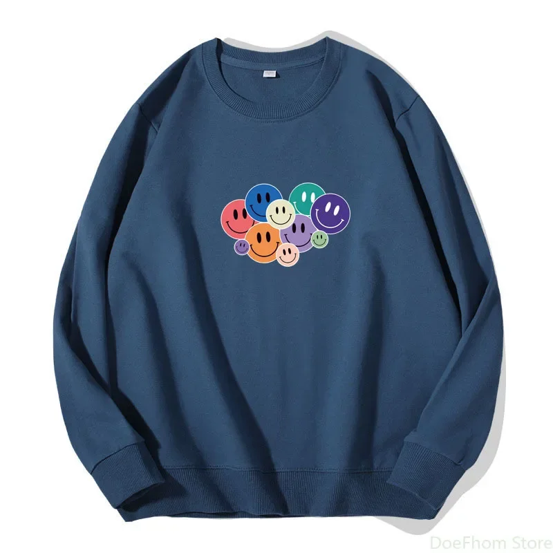 

Spring Autumn Women Hoodies Fashion Colourful Smiling Face Sweatshirt Girl Pure Cotton Pullovers Long Sleeve Casual Clothes