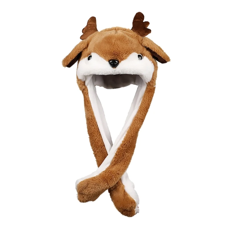 

2024 New Cute Plush Animal Character Winter Hat Fun Warm Beanie with Ear Flaps Christmas Elk with Moving Ears for Kids