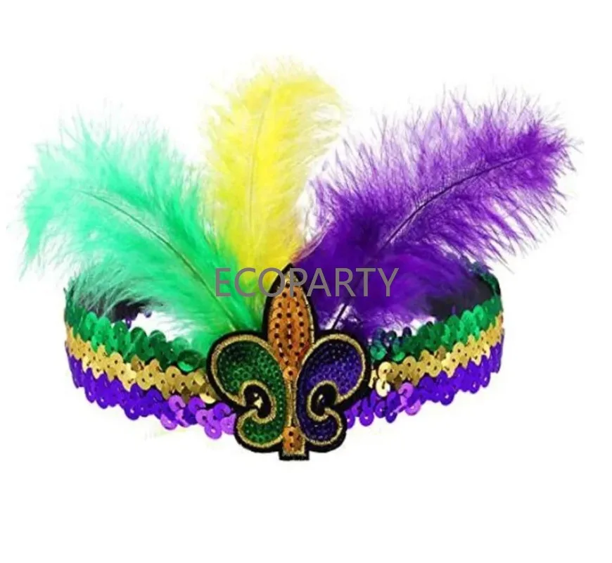 

Carnival Headband for Women Favors Carnival Sequins Glitter Hair Band for Adult Mardi Gras Feather Headband Decoration