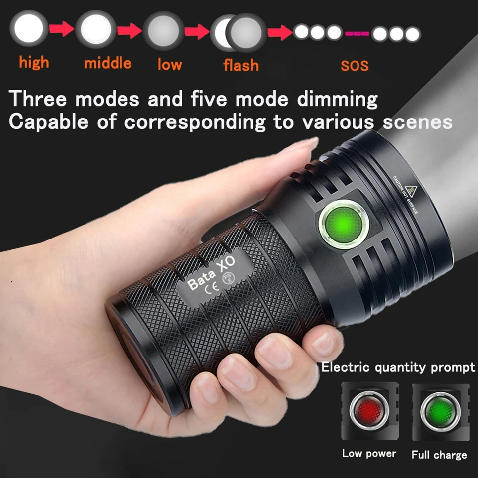 Super Bright 3*XHP90 LED Flashlight High Lumen Rechargeable Tactical Torch Safety Lock Hand Lantern for Camping Hiking Fishing