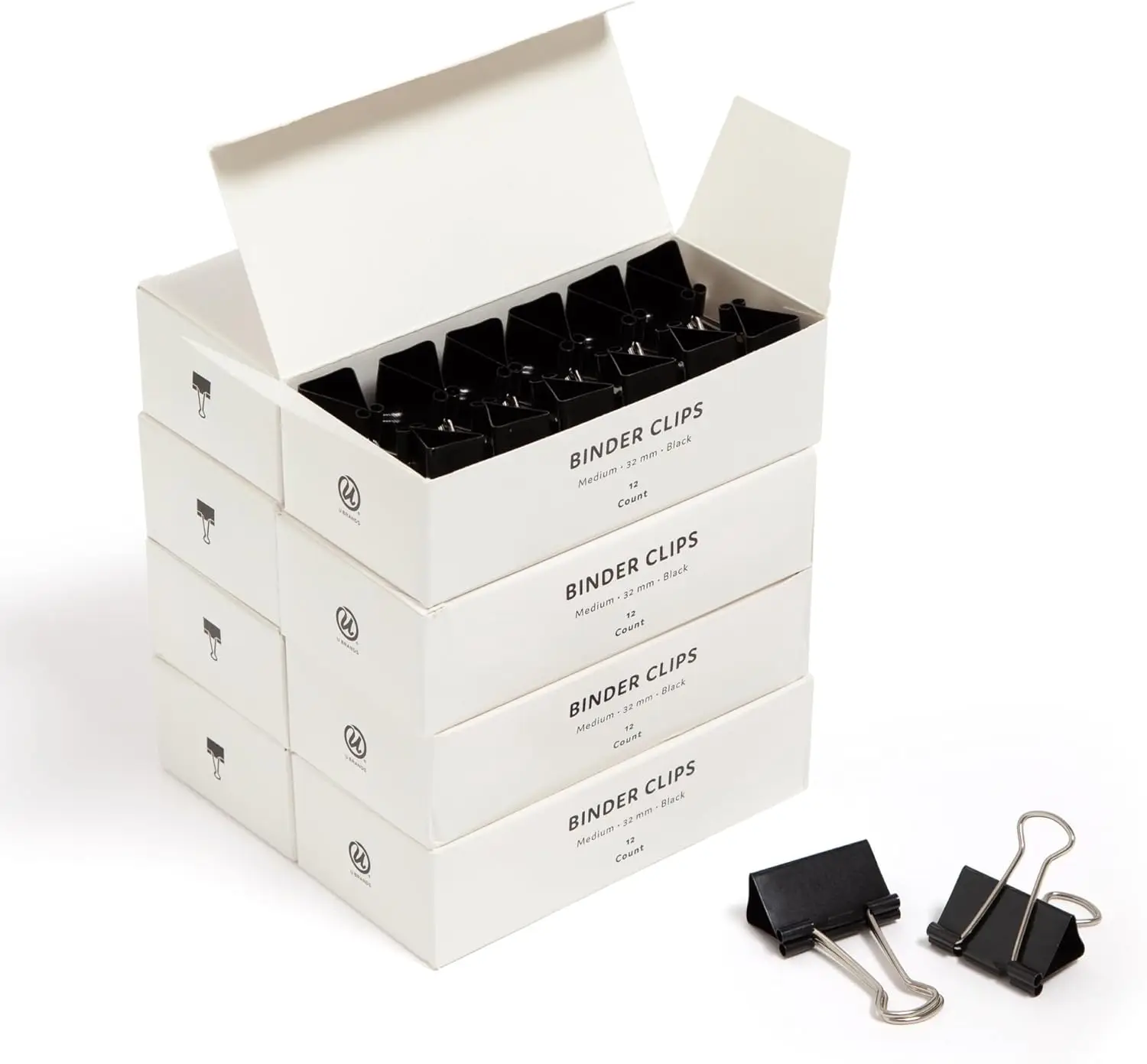 

Binder Clips, Medium 1-1/4" Width, 1/2" Paper Holding Capacity, Black and Silver Steel, 96 Count