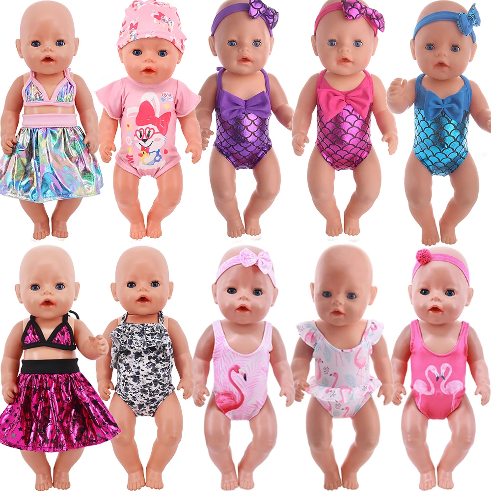 Head Flower Swimsuit Fish Scale Style For 43Cm Baby Items&18Inch American Doll Girl,Generation Born Baby Accessories For Clothes