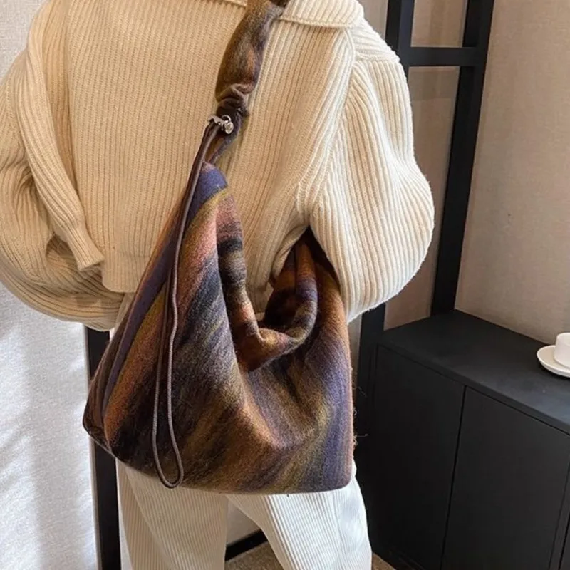 JIAERDI Ретро Harajuku темно-бордовая большая сумка женская шерстяная сумка на плечо большой вместимости женская модная универсальная повседневная сумка через плечо шикарная