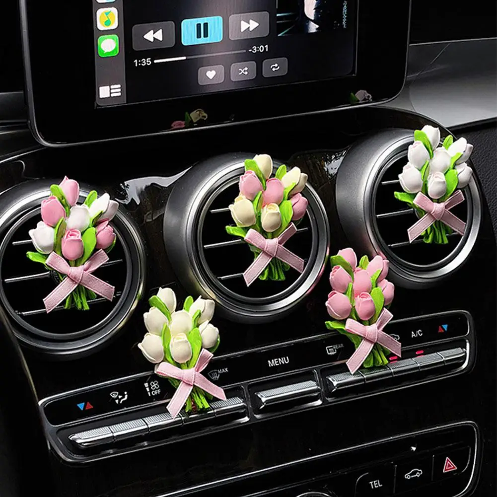 Tulip Bouquet Car Mounted Fragrance Car Goddess Air Conditioner Air Outlet Diffuser Stone Car Interior Decor Car Accessories