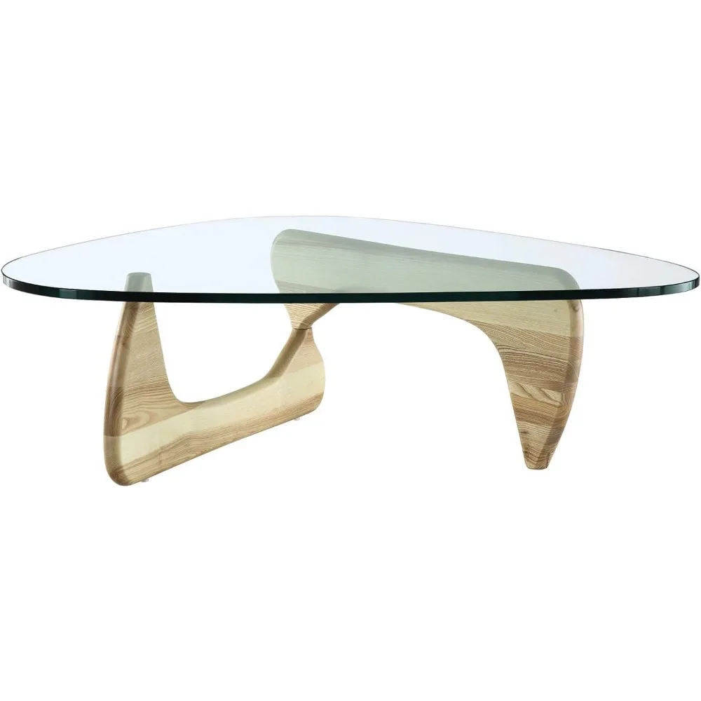 eMod - Meja Kopi Modern Abad Pertengahan Segitiga Kaca Atas Alas Alami