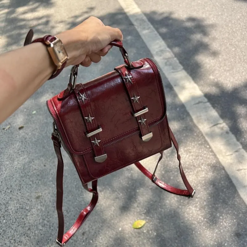 

JIAERDI Retro Red Backpack Women Studded Leather Textured Square Backpack Ladies Academy Style Lightweight Mochilas Mujer 2025