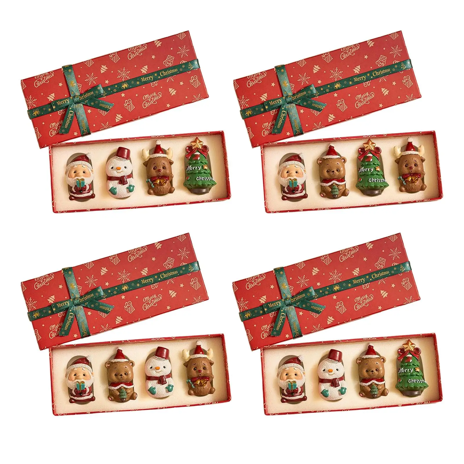 

4x Christmas Mini Figurines Table Centerpiece Sculptures Xmas Desk Ornament Santa Claus Statue for Bookshelf Living Room Bedroom