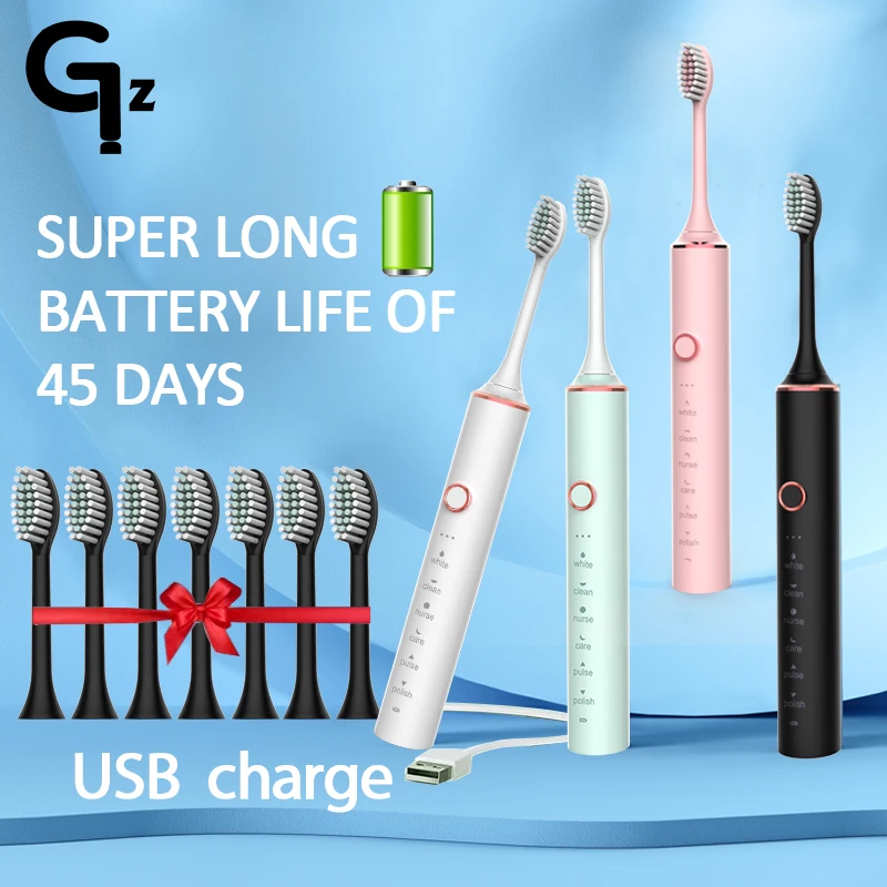 New 2022 N100 Sonic Electric Toothbrush Adult Timer Brush 6 Mode USB Charger Rechargeable Tooth Brushes Replacement Heads Set