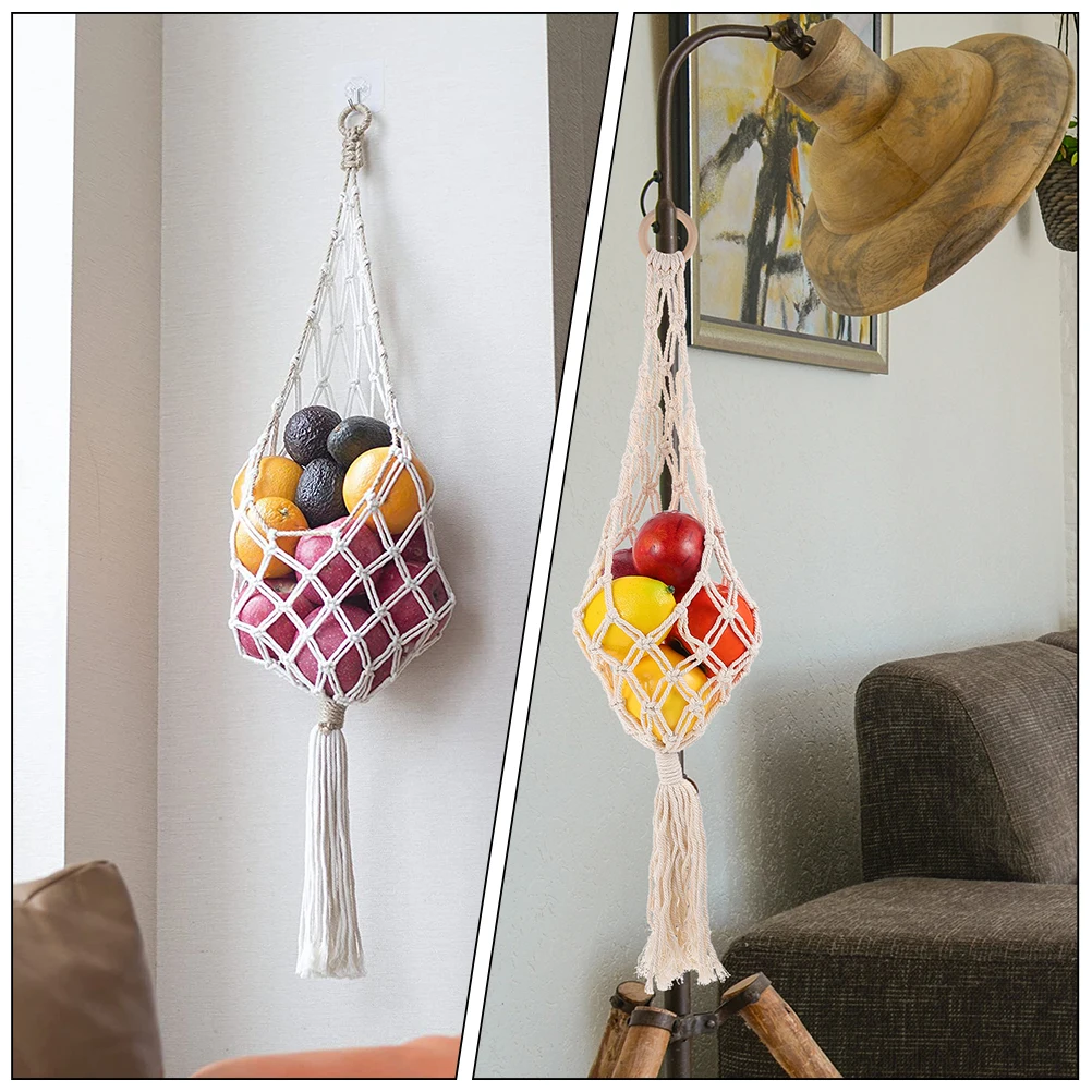 

Hanging Fruit Basket Macrame Breathable Woven Storage Organizer for Kitchen Wall Mounted Fruit Holder Fruit and Vegetable Basket