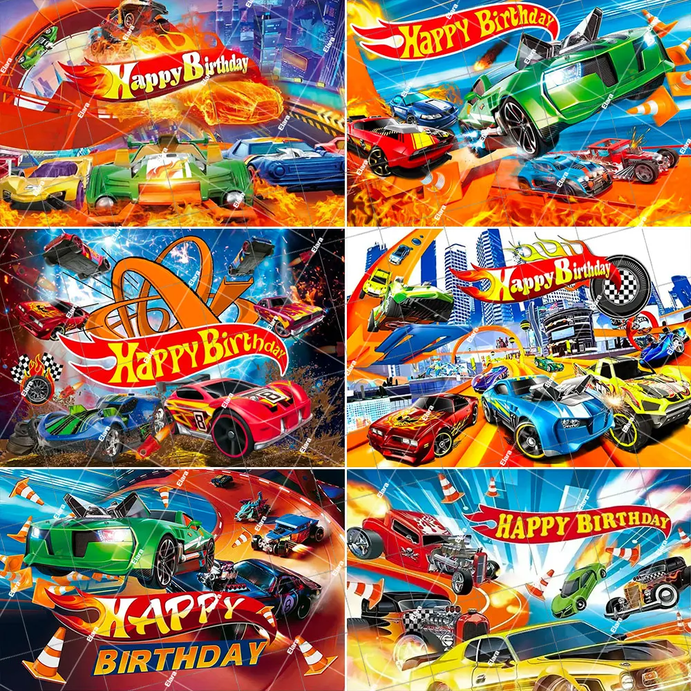 

Racing Cars Theme Backdrop Kids Birthday Party Decor Hotwheels Wild-Racer Monster Trucks Photography Background For Boy Gift