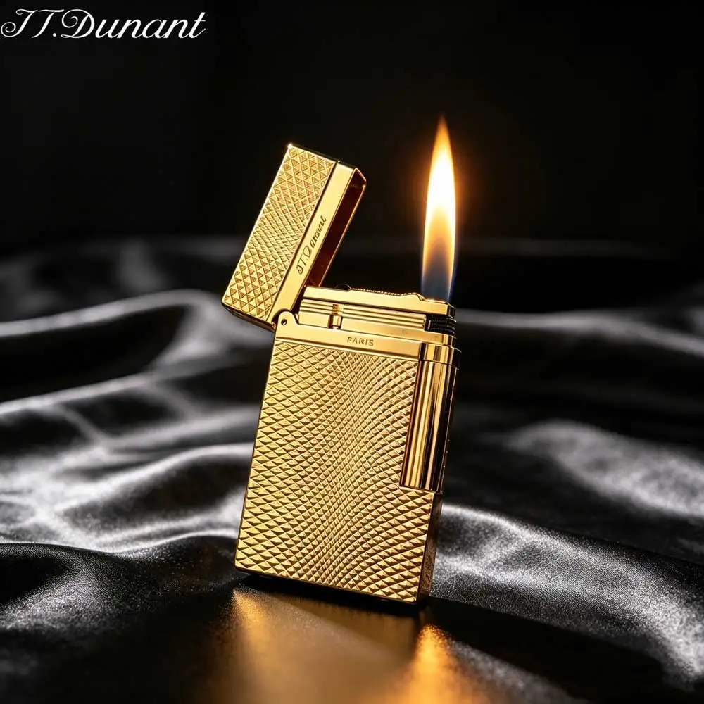 

JT.Dunant Lighter Gold Refillable Butane Ding sound Metal Gas Lighter adjustable soft flame For Men Smoking Accessories
