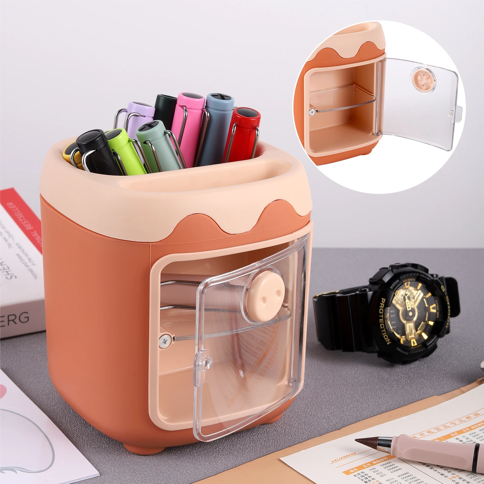 1PC Kawaii Pig Pen Pencil Pot Holder Brush Storage Container Desk Organizer Multifunction washi tape Stationery Office Supplies