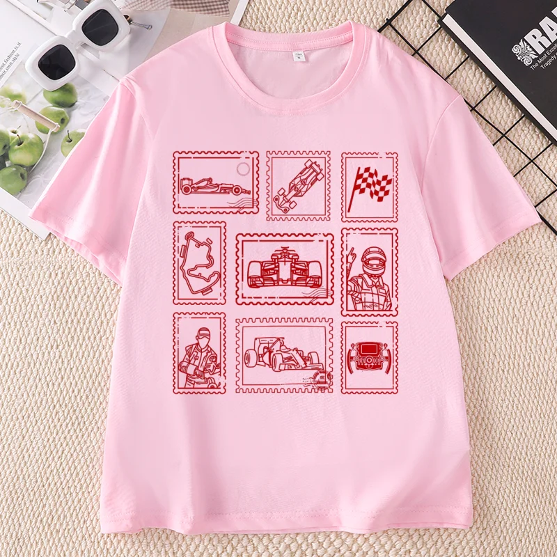 Vintage Race Day Stamp T Shirt Casual Cotton Short Sleeve Racing Lover Wife Mom Dad T-shirt Crewneck Printed Tshirts Tops
