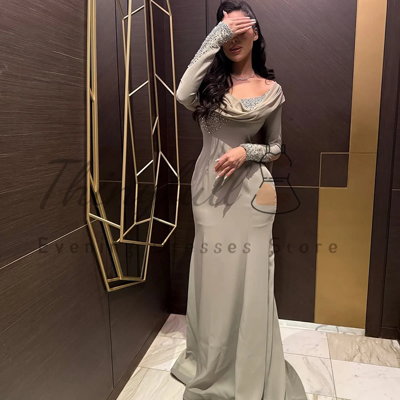 Thinyfull Saudi Arabia Mermaid Prom Evening Dresses Long Sleeve Beadings Night Party Dress 2025 Cocktail Prom Gowns Customized image 6