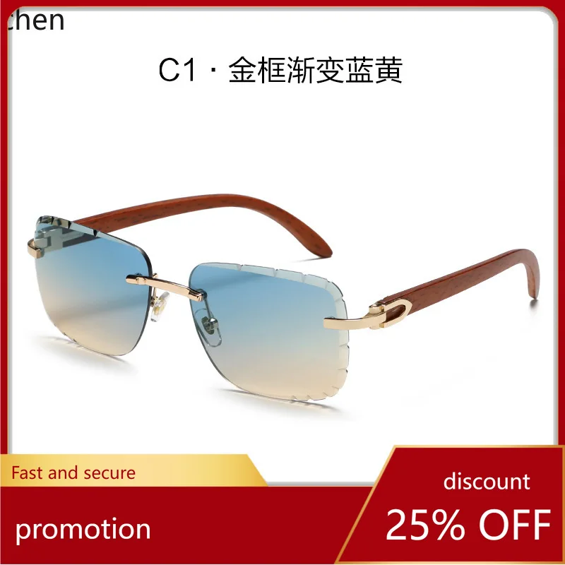 

Zml new fashion natural wood leg rimless unique sunglasses - women's square frame, men's sunglasses