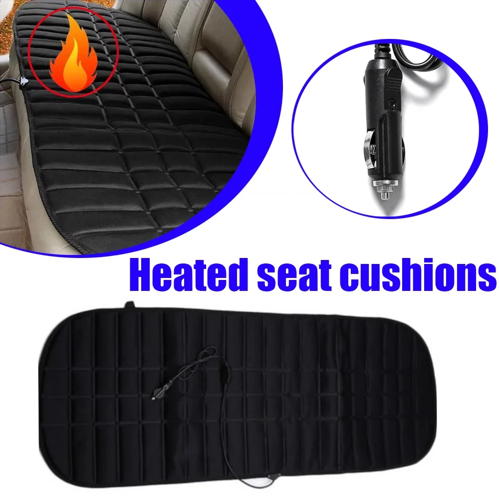 12V Car Seat Heated Cushion Rear 3 Seat Electric Heating Cover Warmer with Cigarette Lighter Plug Adapter