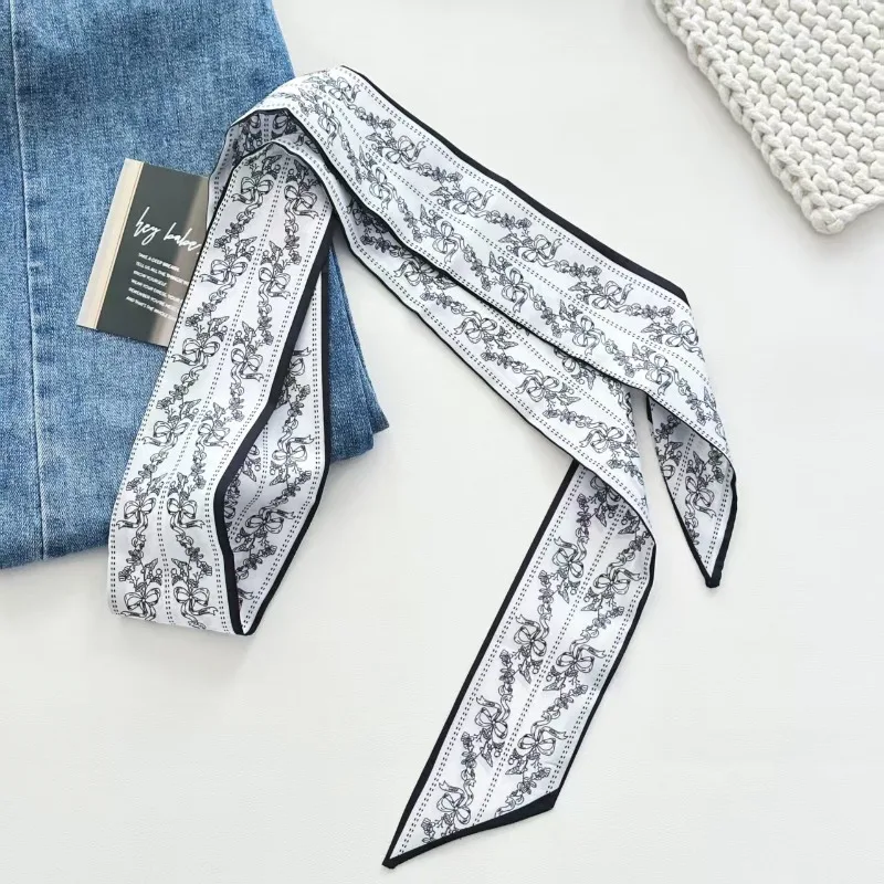 New Satin Belt Black White Double Sided Long Scarf for Women Waist Belt Hair Band Versatile Thin Ribbo Daily Outfit Decoration view 6