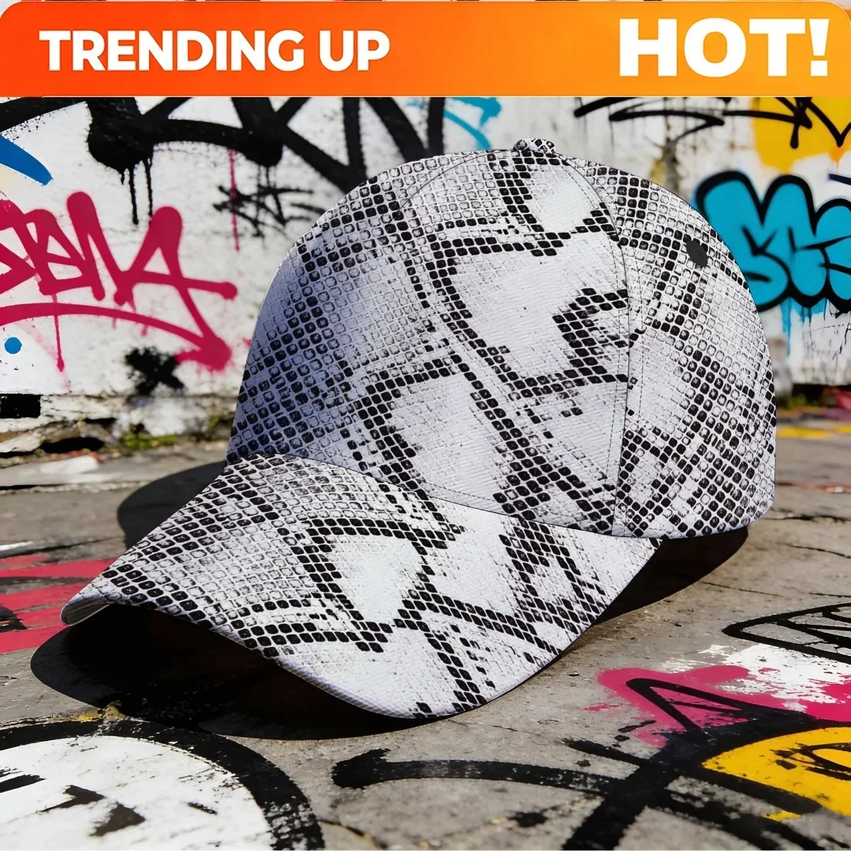 Custom 1pc With Snake Skin Pattern Adjustable Snapback Cap Perfect For All Day Use Hand Washable Unisex Perfect For Running And