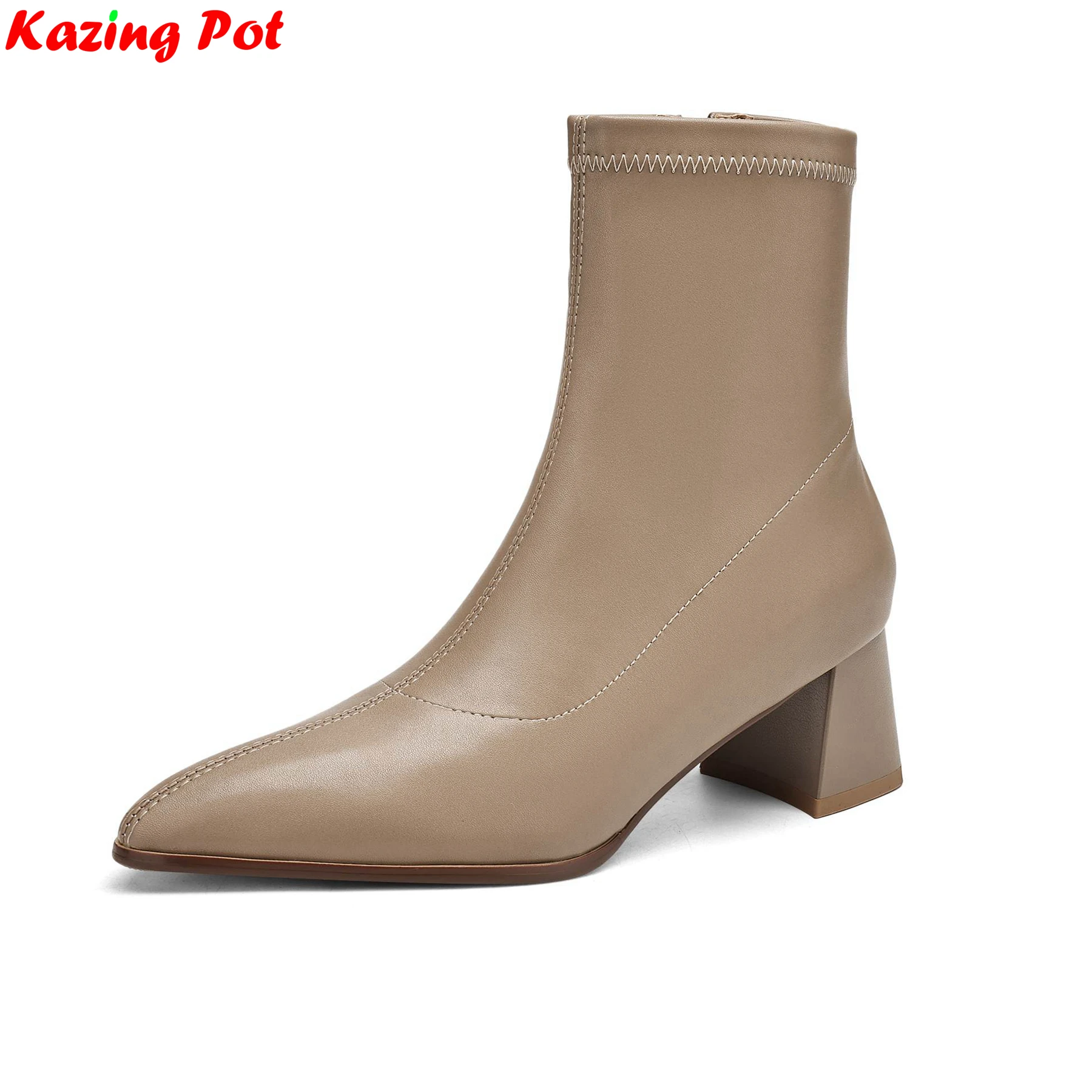 

Fashion Plus Size 34-43 Pointed Toe Zipper High Heels Stretch Modern Boots Warm Winter Shoes Dating Concise Brand Ankle Boots