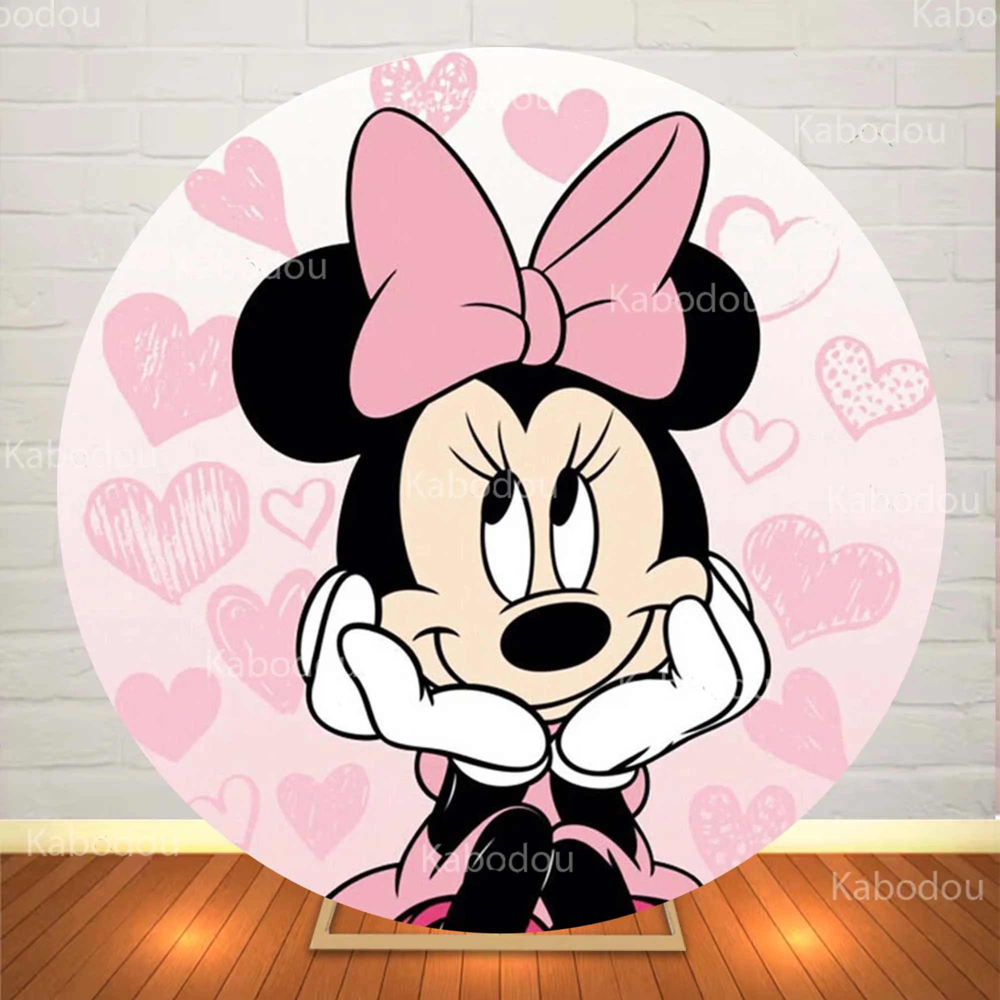 

Minnie Mouse Backdrop Round Pink Cartoon Photo Birthday Party Decoration Baby Shower Photography Background Circle