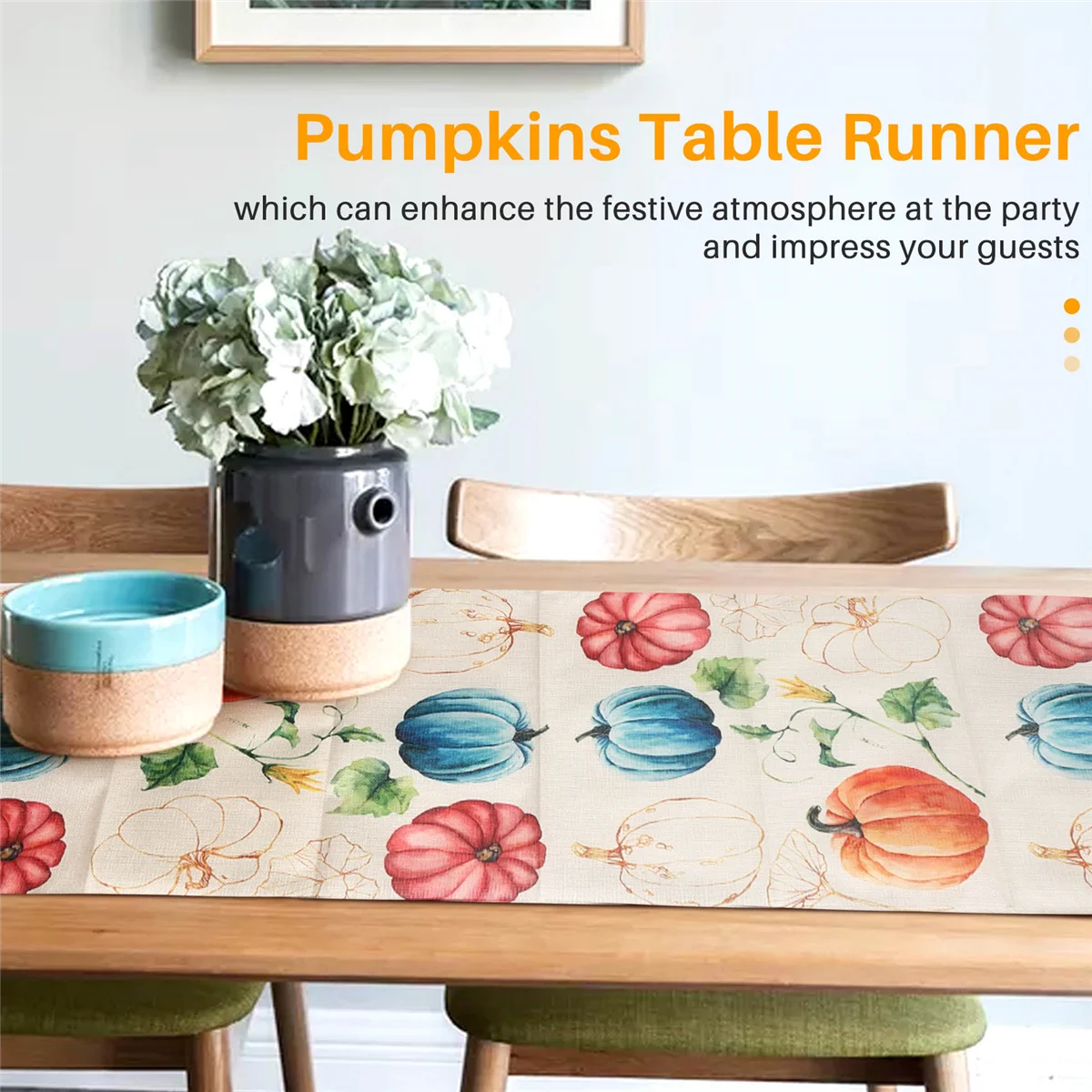 HOT Fall Eucalyptus Leaves Pumpkins Table Runner, Autumn Thanksgiving Kitchen Dining Table Decoration for Indoor B
