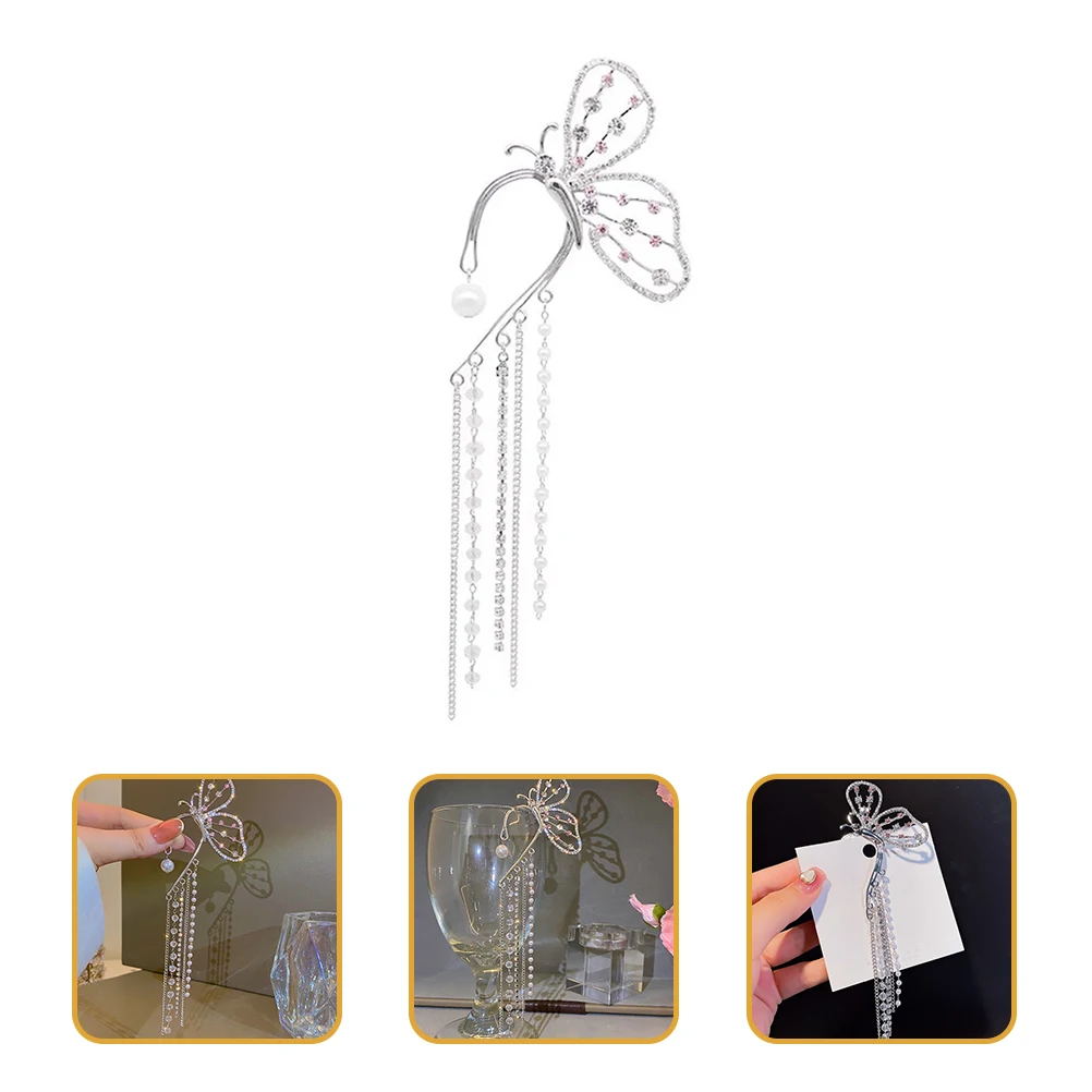 

Premium Alloy Ear Cuff Earrings Long Tassel Butterflies Chain Climber for Women Attractive Party Wedding Accessory Comfortable